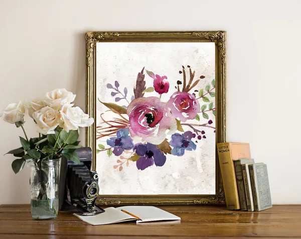 Bohemian Floral Bouquet Feather Art Print