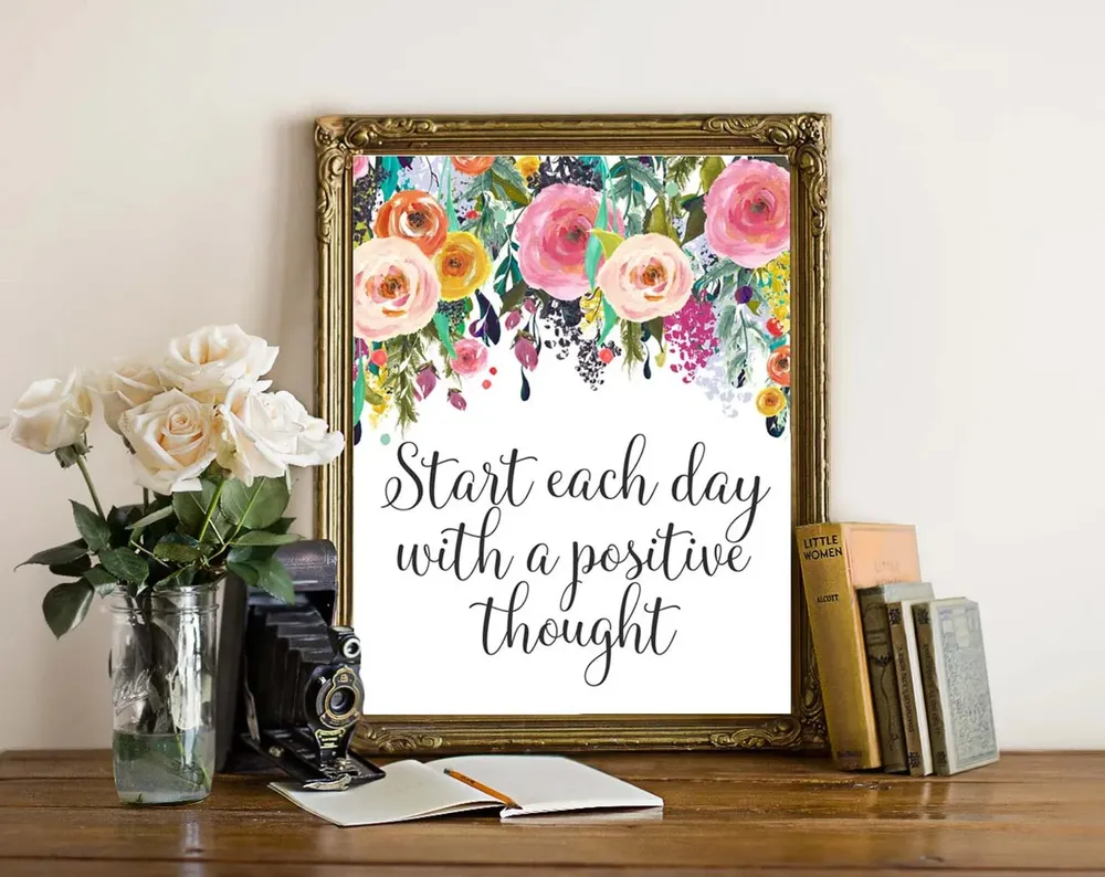 Positive Thought Quote Floral Art Print