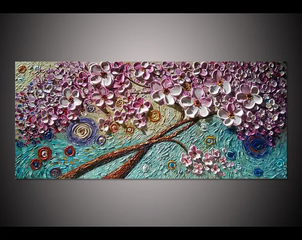 Abstract Cherry Blossom Oil Painting, Impasto Art