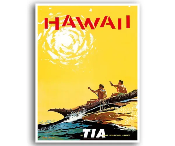 Hawaii Vintage Travel Poster, Ocean Beach Decor