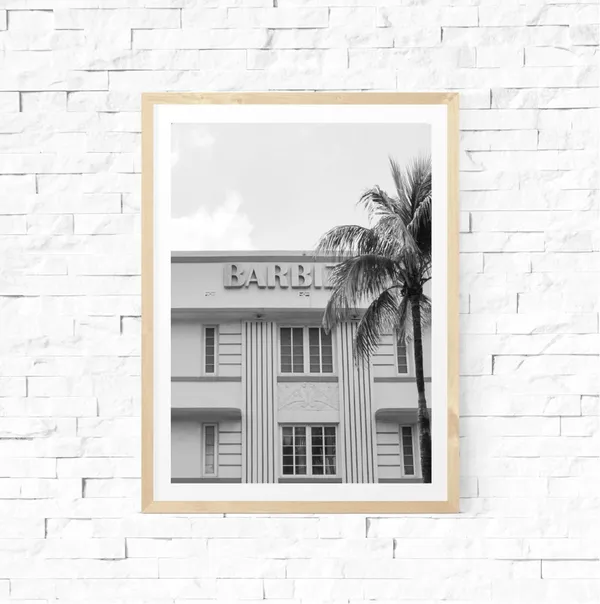 South Beach Miami Hotel Black and White Art Print
