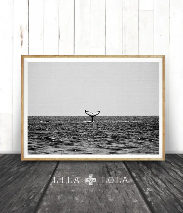 Whale Tail Black And White Ocean Photography Art Print
