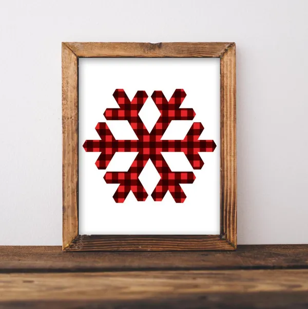 Red Buffalo Check Snowflake Christmas Wall Art Print