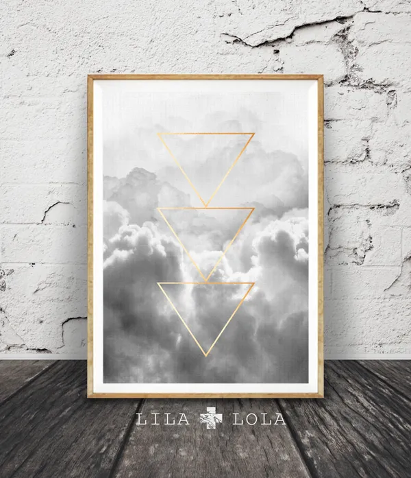 Gold Triangles Cloud Art Print, Geometric Wall Decor