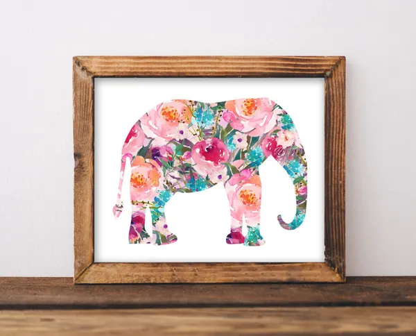 Elephant Baby Girl Nursery Decor, Boho Art Print