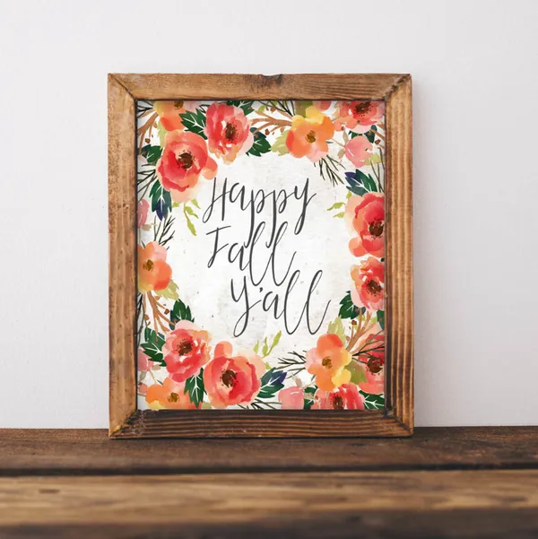 Happy Yall Fall Floral Thanksgiving Quote Art Print