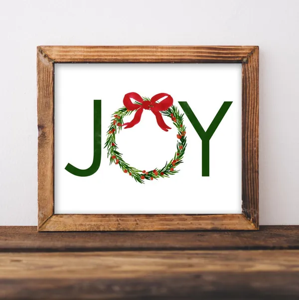 Joy Christmas Wreath Holiday Poster Print