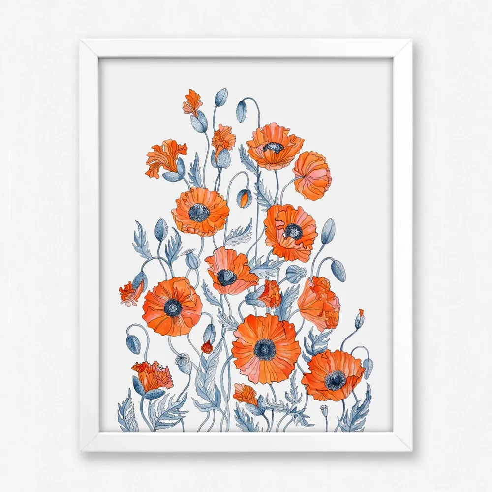 Red Poppies Watercolor Art Print, Botanical Floral - Image 2