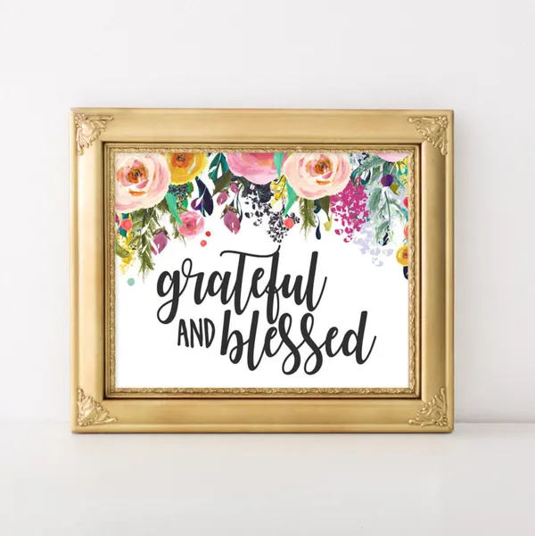 Grateful And Blessed Rustic Floral Art Print