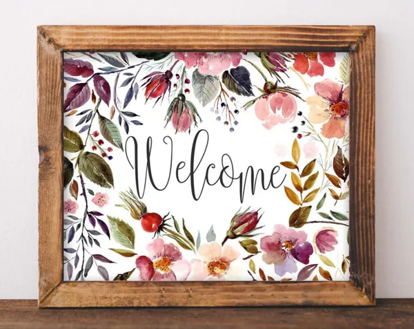 Welcome Home Floral Wall Art Poster, Apartment Decor
