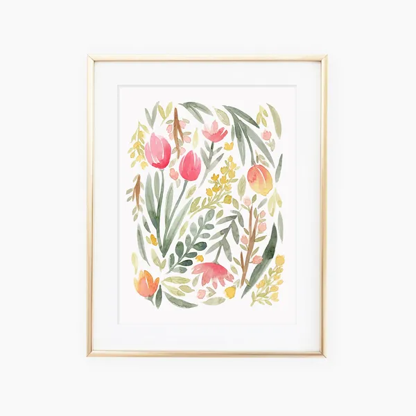 Green Spring Floral Watercolor Art Print