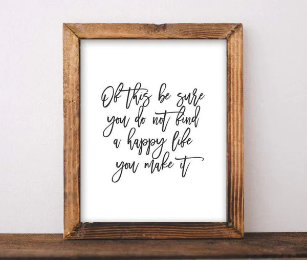 Happy Life Quote Art Print, Typography Wall Decor