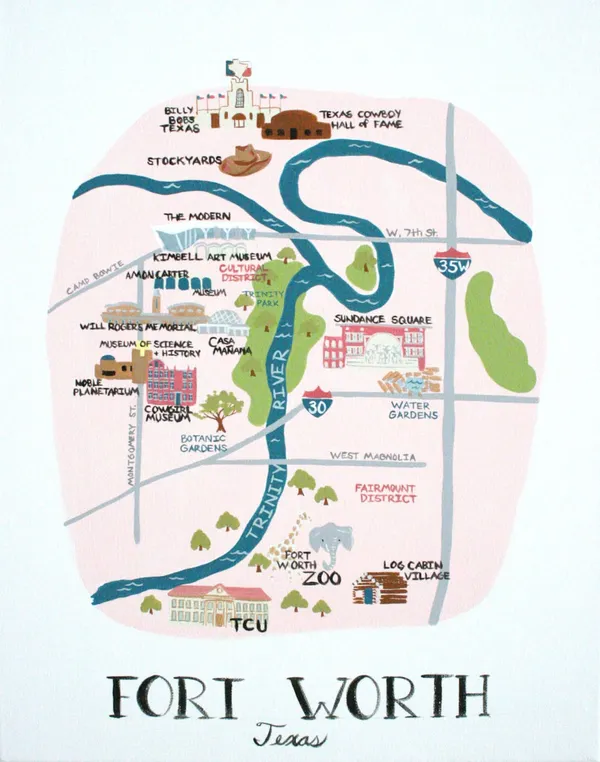 My City of Fort Worth Map Art Print, Texas