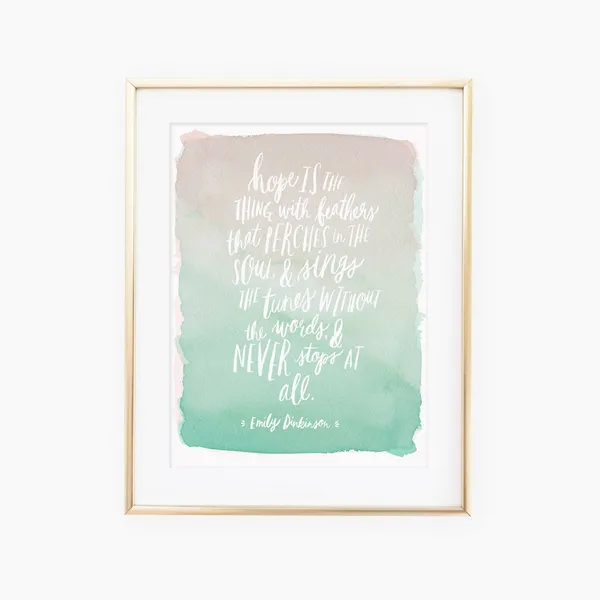 Hope Is A Thing With Feathers Quote, Watercolor