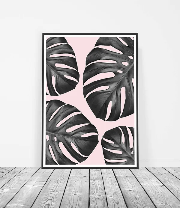 Monstera Deliciosa Botanical Art Print, Blush Pink