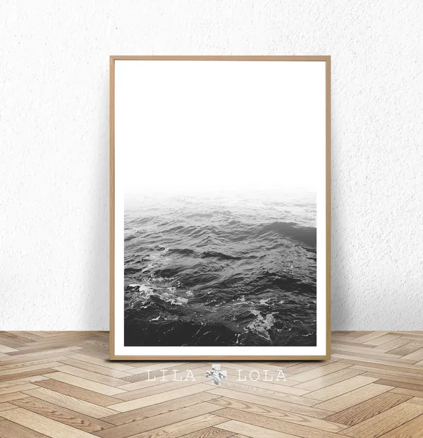 Black And White Ocean Waves Coastal Art Print