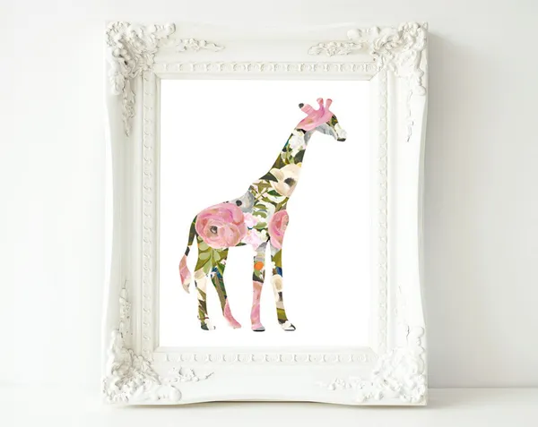 Giraffe Baby Girl Nursery Decor Print, Love Pink Gray