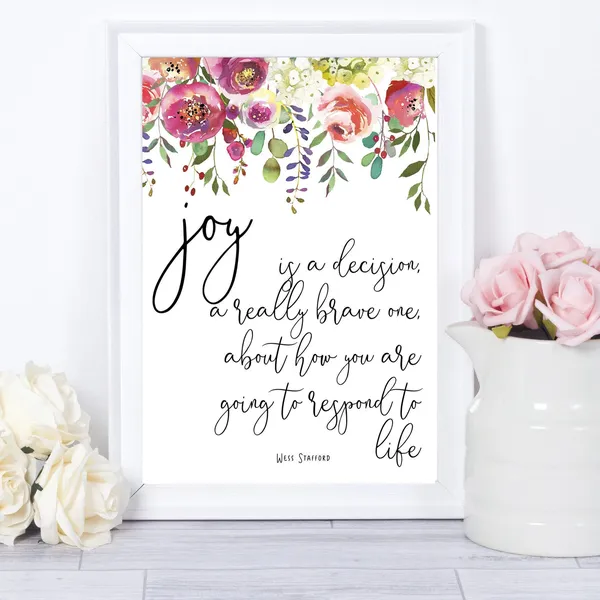 Christian Joy Floral Wall Art Print, Teen Gift