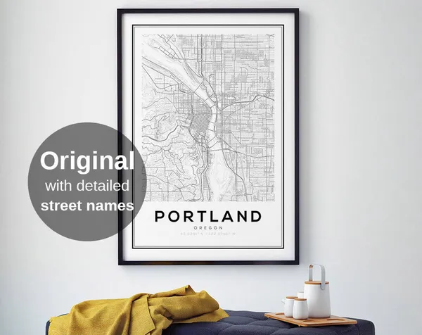 Portland Map Print, Minimalist Oregon Travel Poster