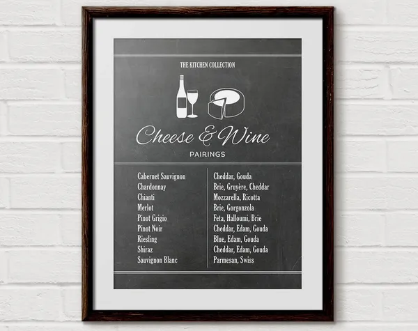 Wine and Cheese Bar Cart Art Print, Kitchen Chart
