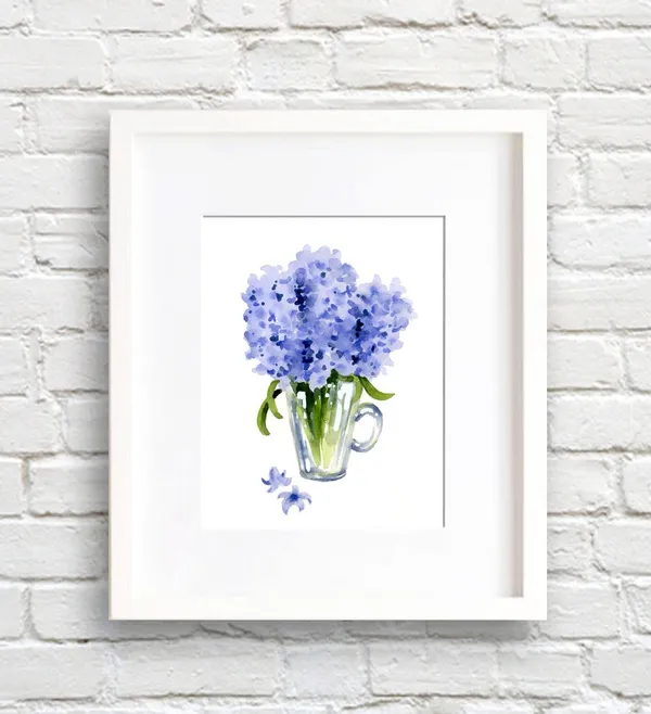 Hyacinth Watercolor Art Print, Floral Wall Decor