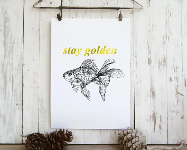 Goldfish Art Print, Black and White Poster