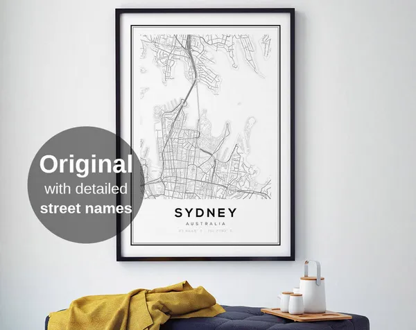 Sydney City Map, Minimalist Australia Travel Poster