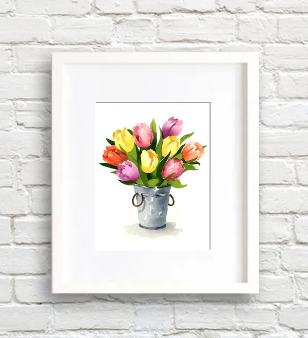 Tulip Watercolor Art Print, Floral Garden Decor