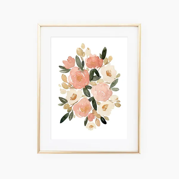 Golden Watercolored Floral Bouquet Art Print
