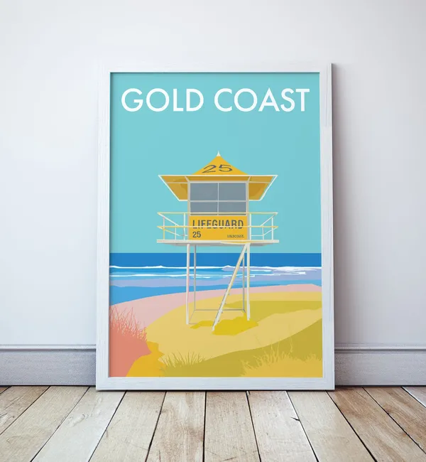 Gold Coast Beach Lifeguard Vintage Travel Poster