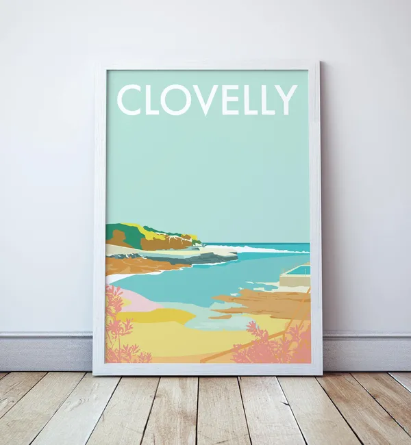 Clovelly Beach Vintage Style Travel Poster