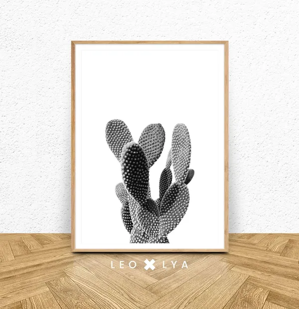 Cactus Print, Black and White Minimalist Art Print