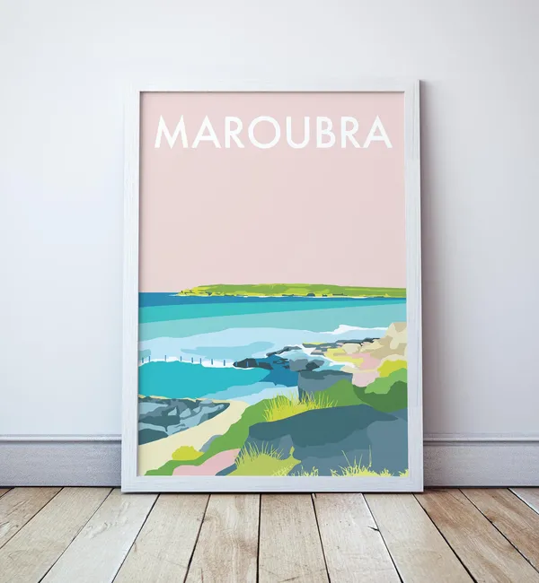 Maroubra Beach Ocean Travel Poster, Sydney Australia