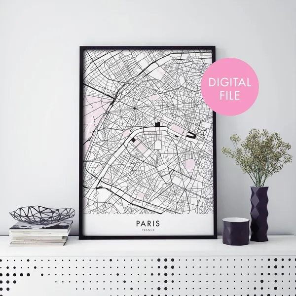 Paris France City Map Art Print, Travel Poster