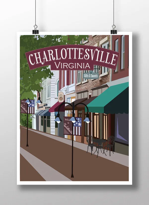Charlottesville Virginia Travel Poster, Vintage City Print