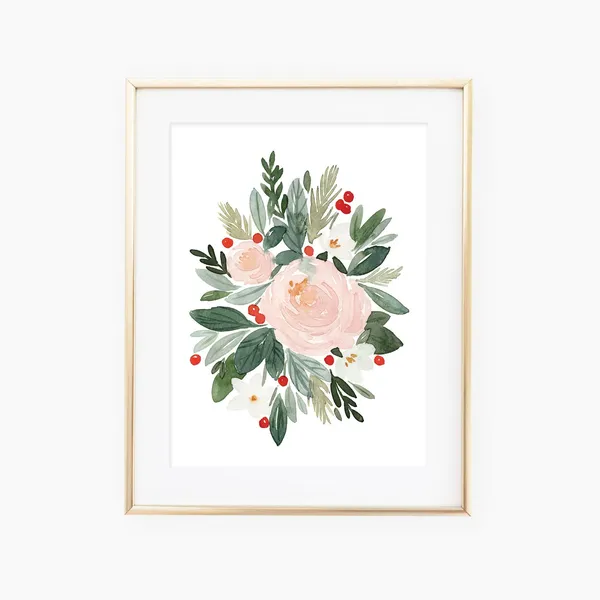 Christmas Floral Watercolor Art Print