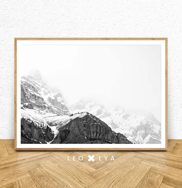 Mountain Wall Art, Black and White Landscape Art Print
