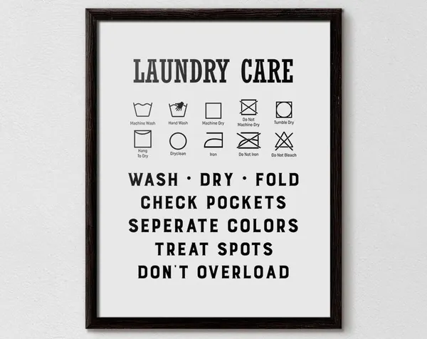 Laundry Symbols Ironing Sign Poster, Functional Decor