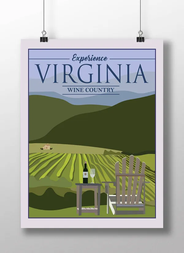 Virginia Wine Country Vintage Travel Poster, Travel Poster