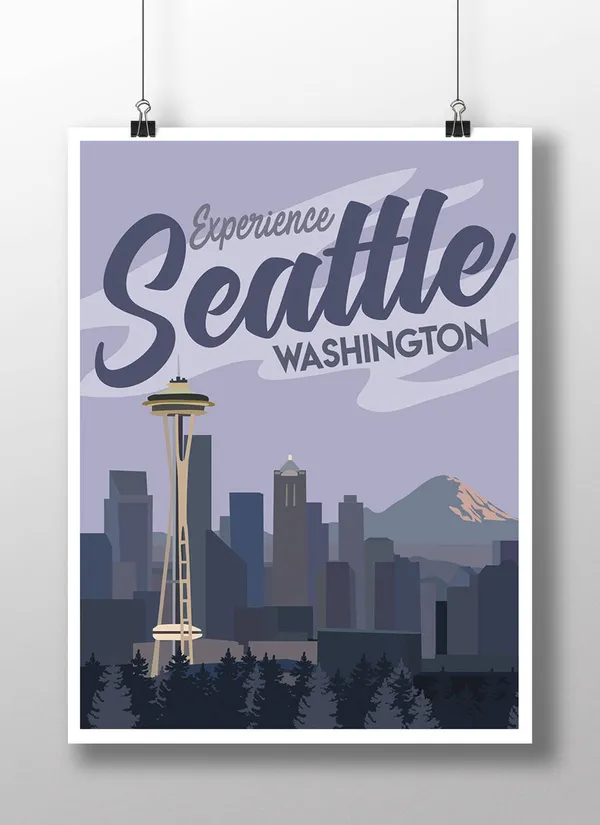 Seattle Vintage Travel Poster, Retro Travel Art Print