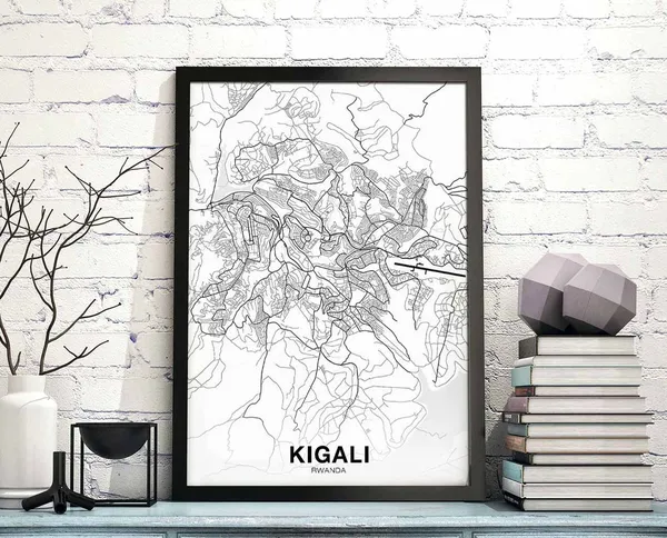 Kigali Rwanda Map Poster, Modern City Travel Print
