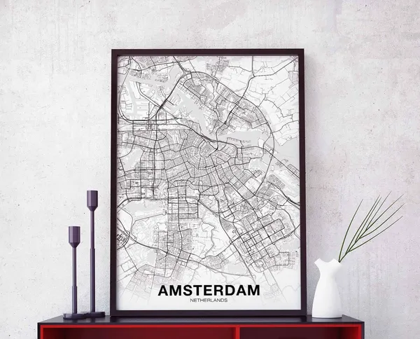 Amsterdam Netherlands Map Poster, Modern Travel Poster