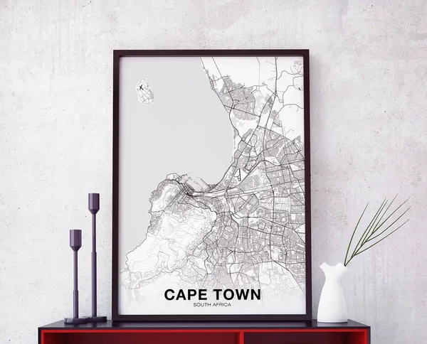 Cape Town South Africa Map Poster, Modern Travel Print