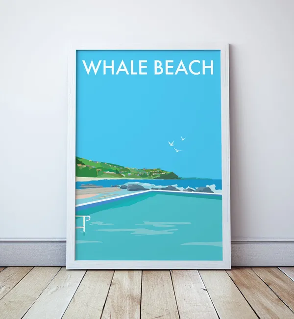 Whale Beach Vintage Style Travel Poster, Sydney