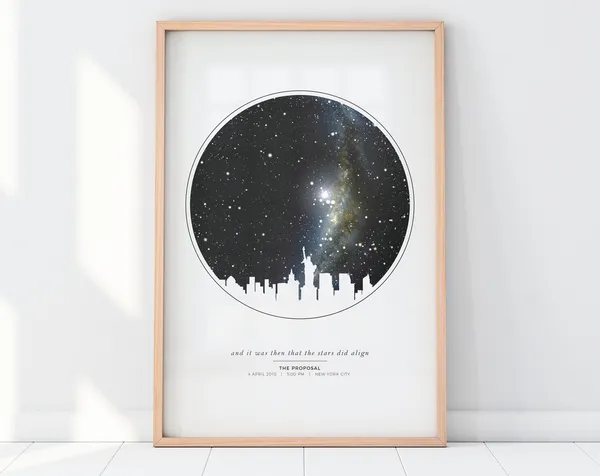 Personalized City Skyline Star Map Art Print