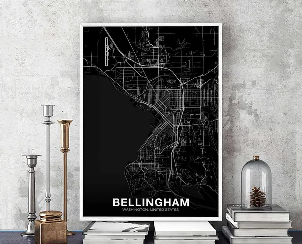 Bellingham Washington Map Poster, Modern City Print