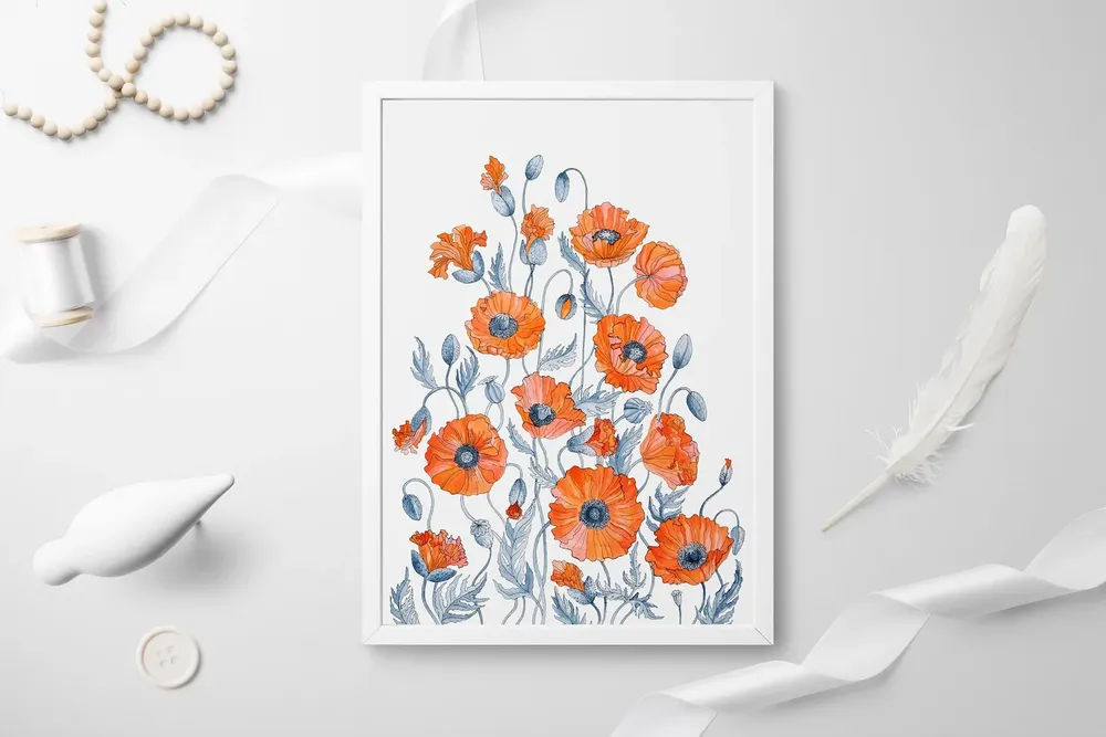 Red Poppies Watercolor Art Print, Botanical Floral