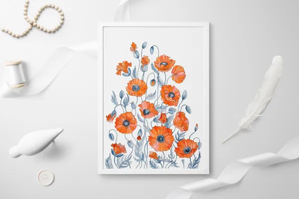 Red Poppies Watercolor Art Print, Botanical Floral