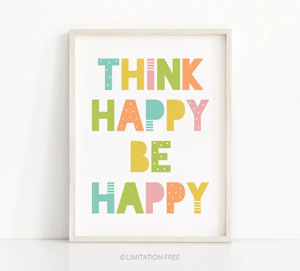 Be Happy Nursery Quote Art Print for Kids Rooms