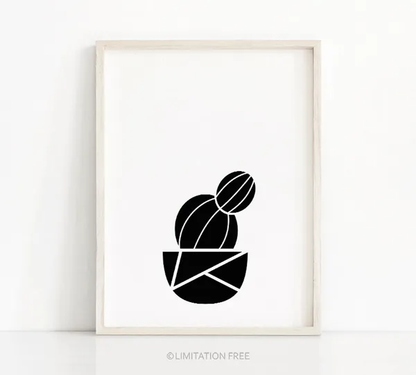 Cactus Minimalist Art Print, Modern Black And White